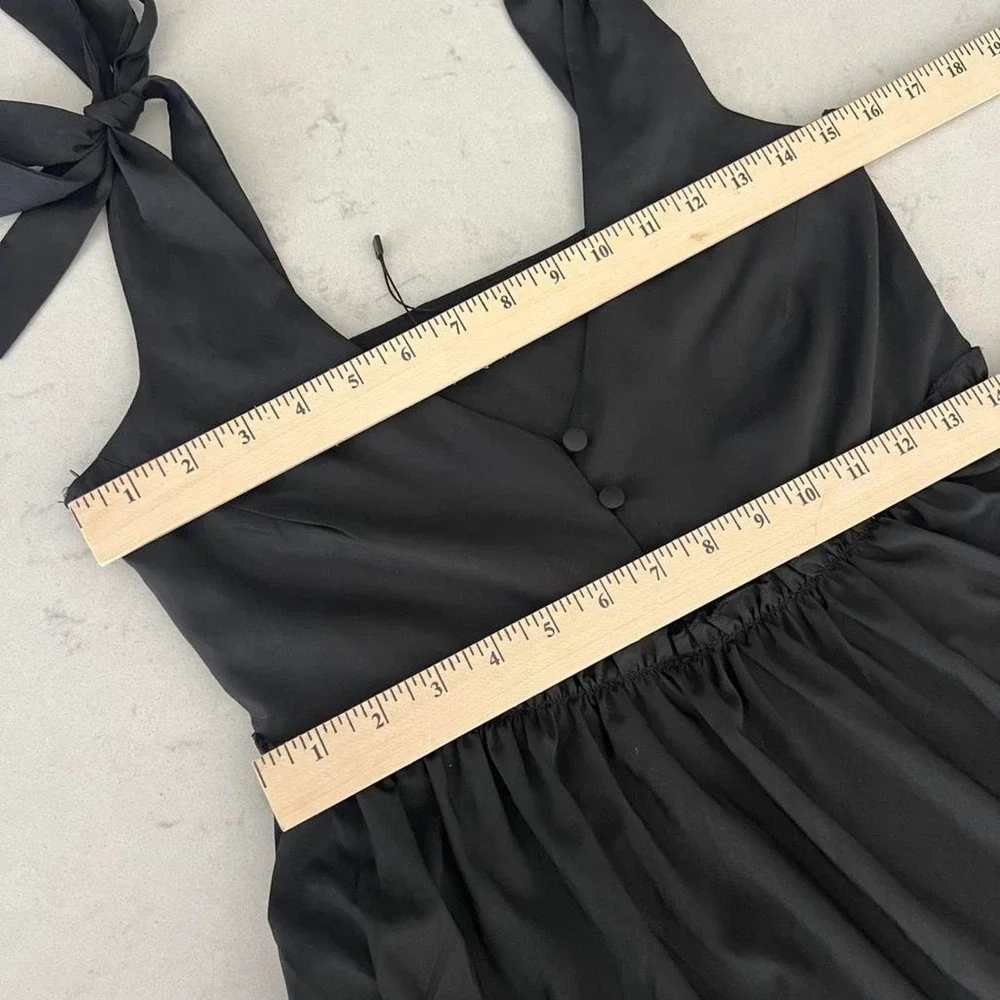 Black tiered, maxi dress tie straps dark cottage, core romantic size 4